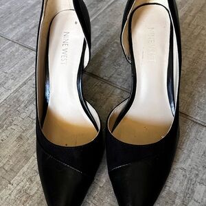 Nine West Black Heels Sleek Leather and Suede Pointed Toe